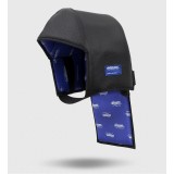 Maskenhaube aus Leder mit Hinterkopf- und Nackenschutz, mit integrierter Kunststoffplatte